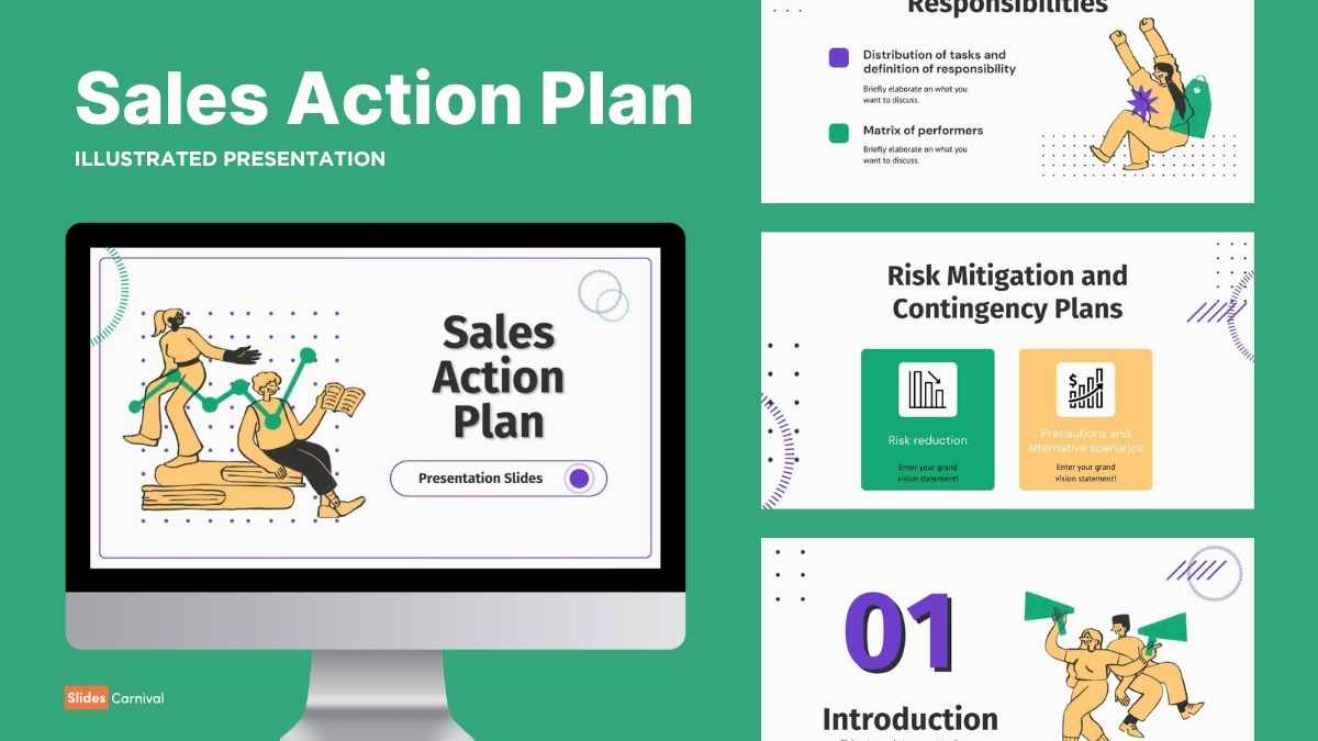 Simple Illustrated Sales Action Plan Slides - slide 1