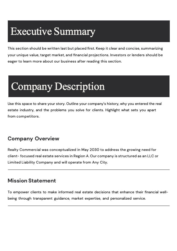 Simple Real Estate Business Plan - slide 2