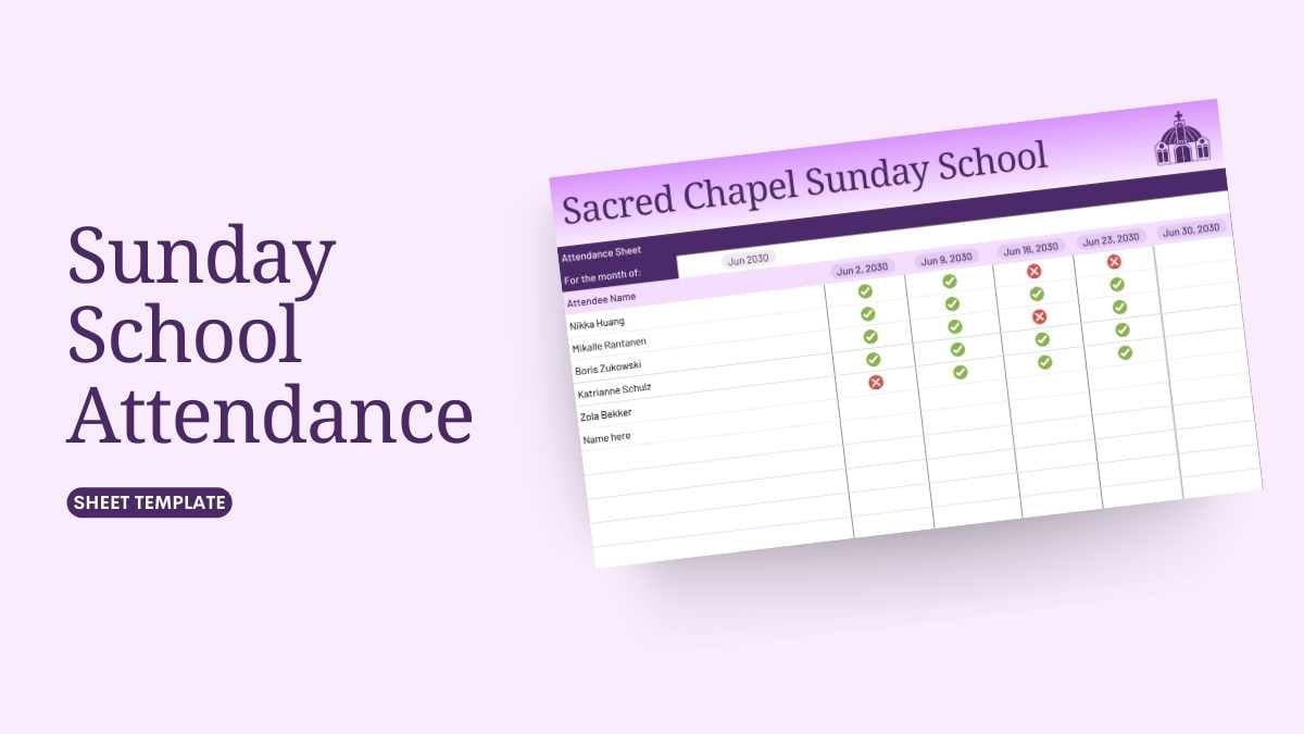 Simple Sunday School Attendance Sheet - slide 1