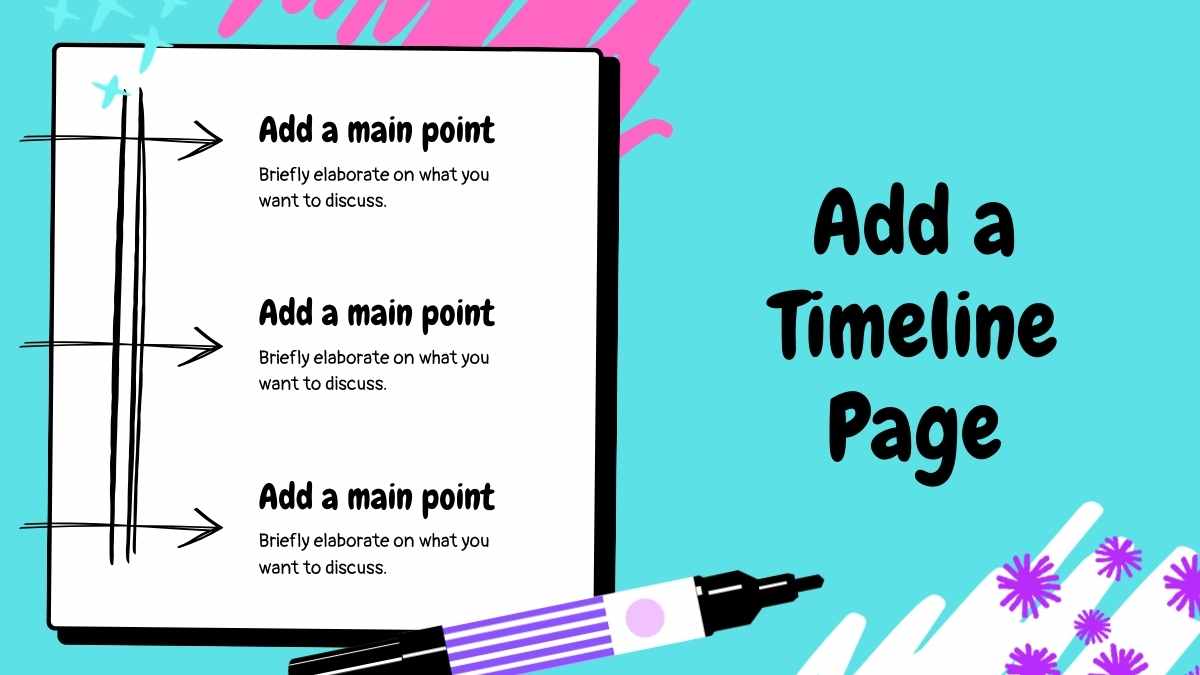 청록색과 보라색 화이트보드 스타일의 두들 포트폴리오 - 슬라이드 13