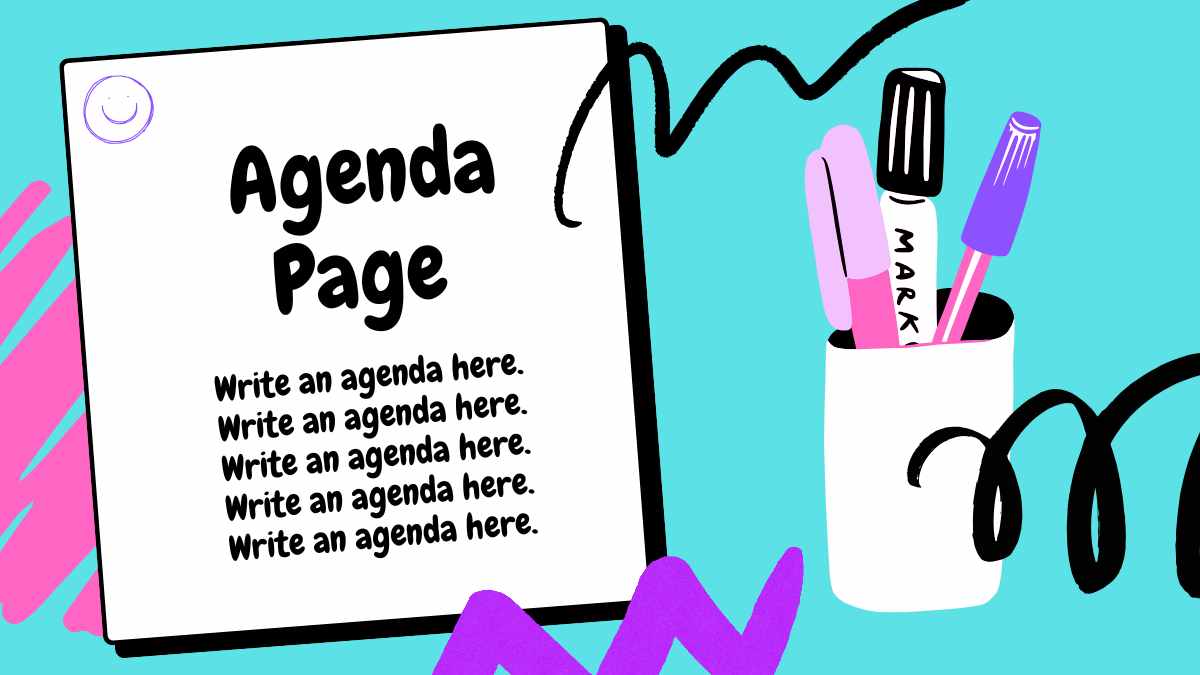 청록색과 보라색 화이트보드 스타일의 두들 포트폴리오 - 슬라이드 2