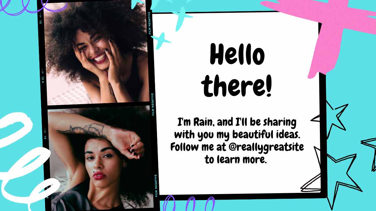 청록색과 보라색 화이트보드 스타일의 두들 포트폴리오 - 슬라이드 3