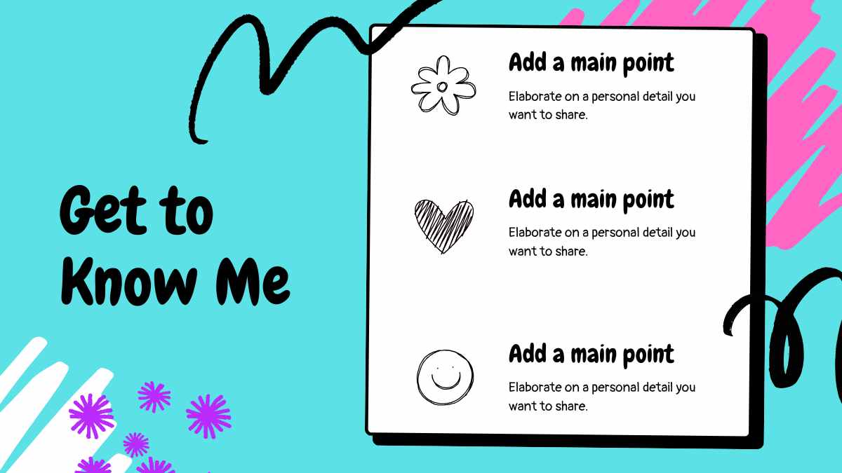 청록색과 보라색 화이트보드 스타일의 두들 포트폴리오 - 슬라이드 5