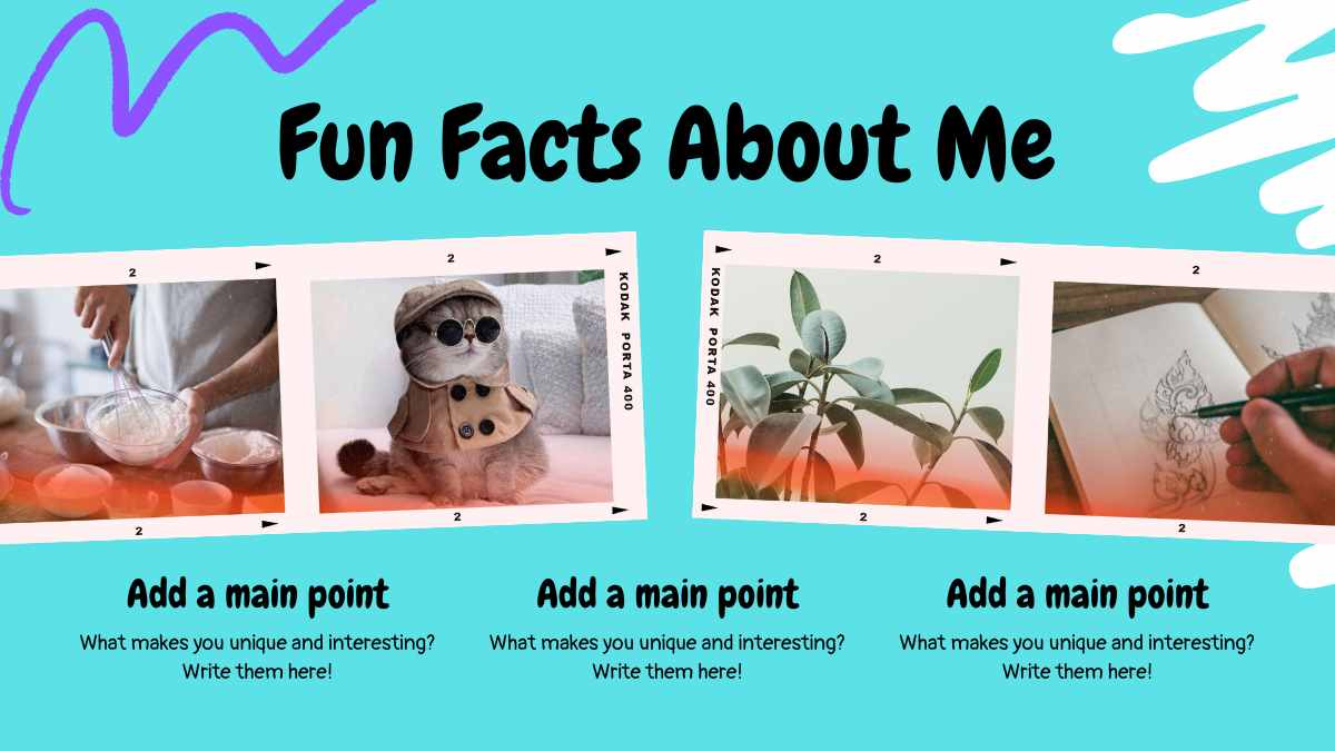 청록색과 보라색 화이트보드 스타일의 두들 포트폴리오 - 슬라이드 6