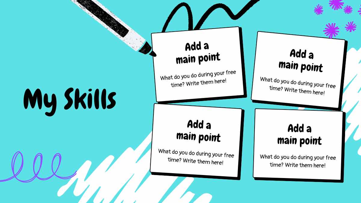 청록색과 보라색 화이트보드 스타일의 두들 포트폴리오 - 슬라이드 8