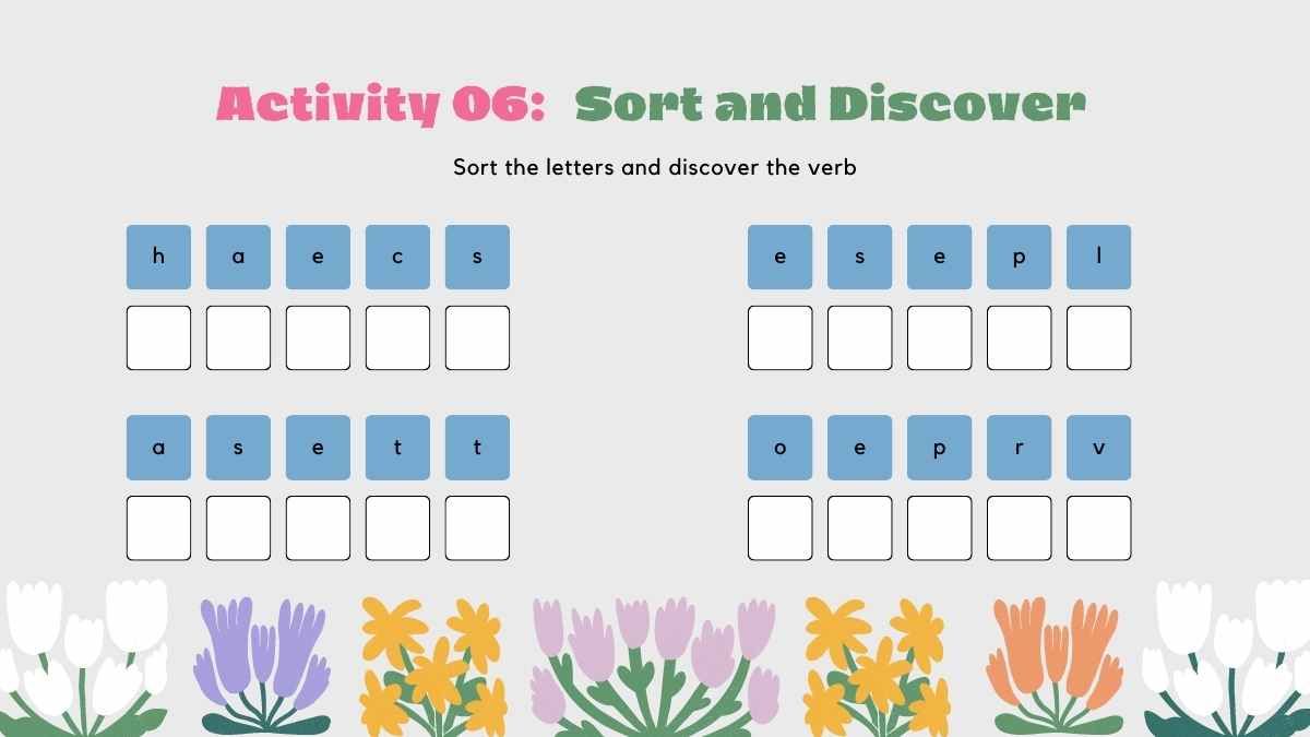 Questionário de atividades sobre verbos com florais - slide 13