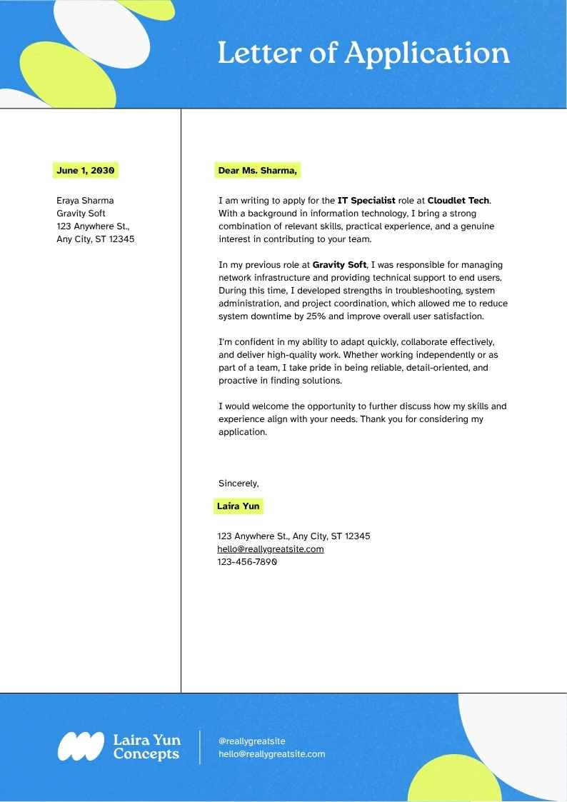 Application Cover Letter - slide 1
