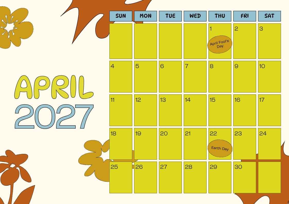 April 2027 Holiday Calendar - slide 1