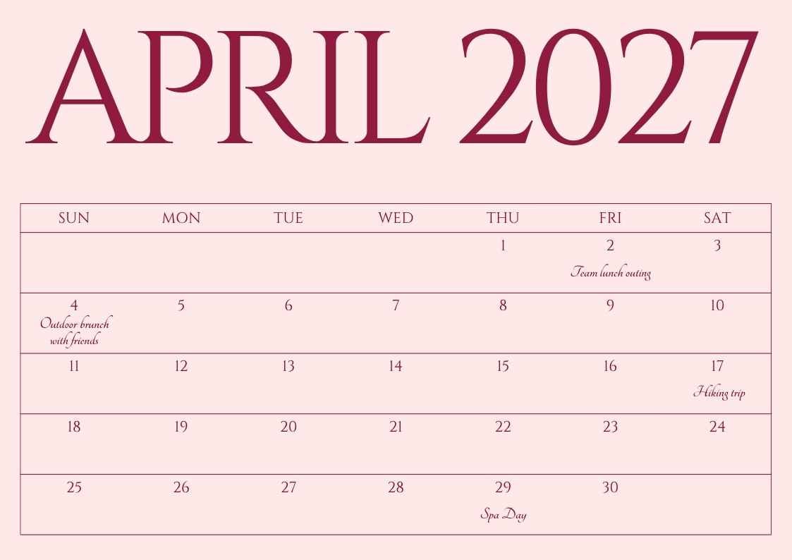 April 2027 Personal Calendar - slide 1