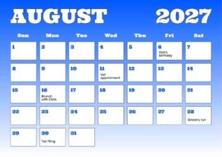 August 2027 Personal Calendar