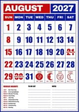 August 2027 Philippine Holiday Calendar