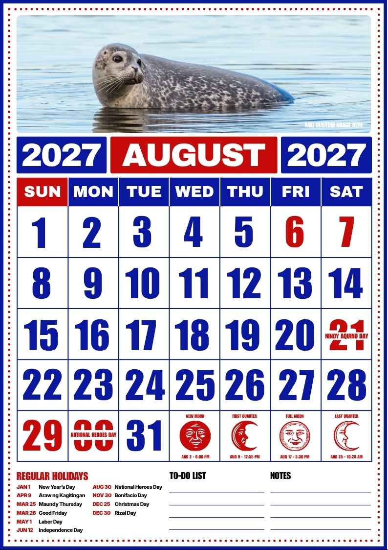 August 2027 Philippine Holiday Calendar - slide 2