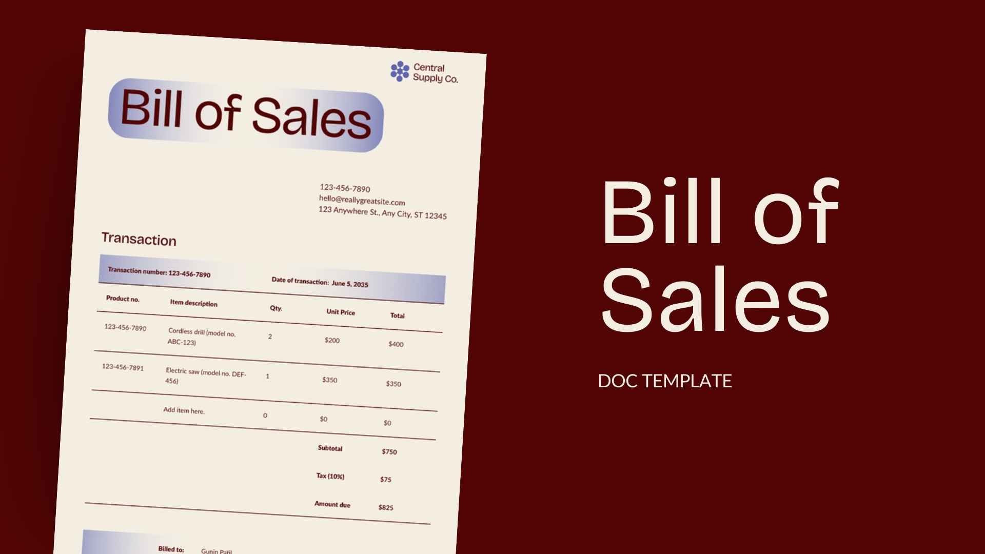 Bill Of Sales - slide 1