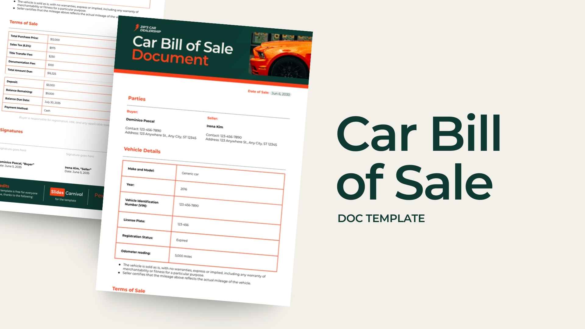 Car Bill of Sale - slide 1