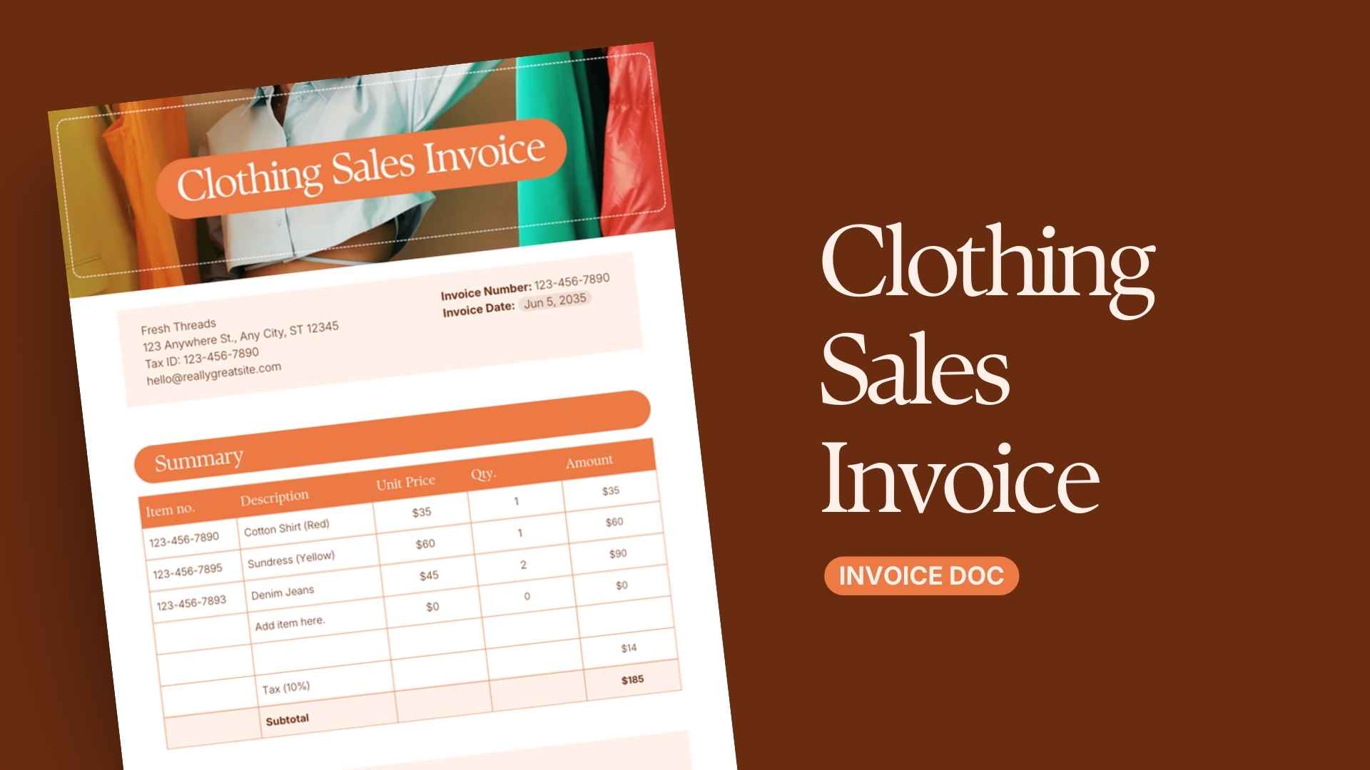 Clothing Sales Invoice - slide 1