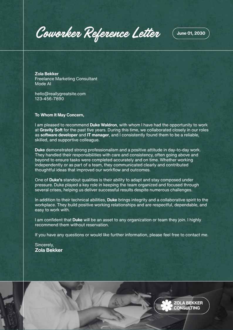 Coworker Reference Letter - slide 1