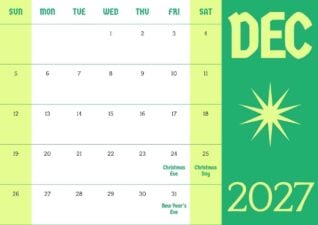 December 2027 Holiday Calendar