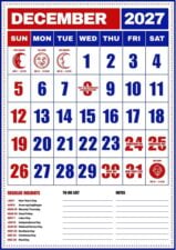 December 2027 Philippine Holiday Calendar