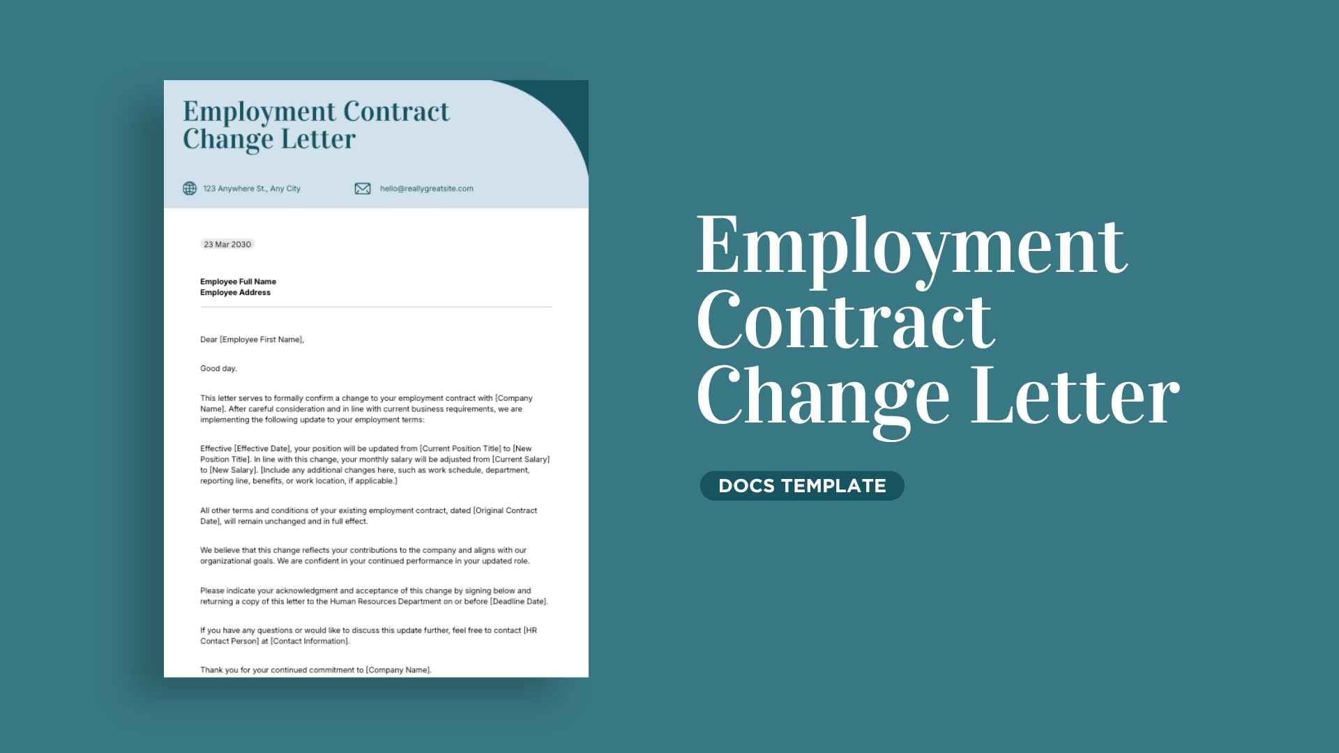 Employment Contract Change Letter - slide 1