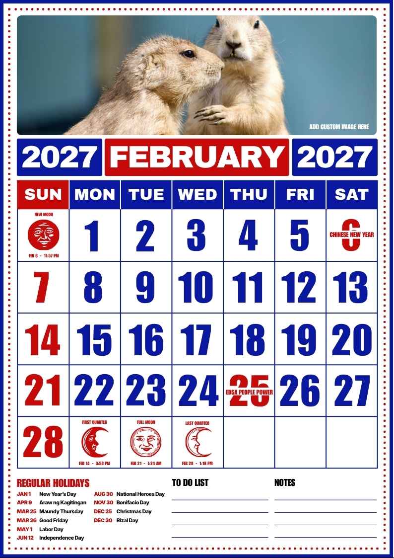 February 2027 Philippine Holiday Calendar - slide 2