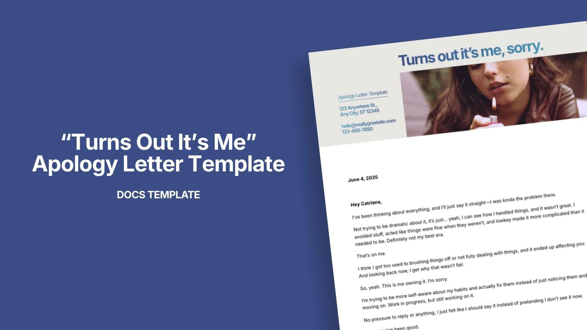 “I’m the Problem, It’s Me” Apology Letter Template - slide 1