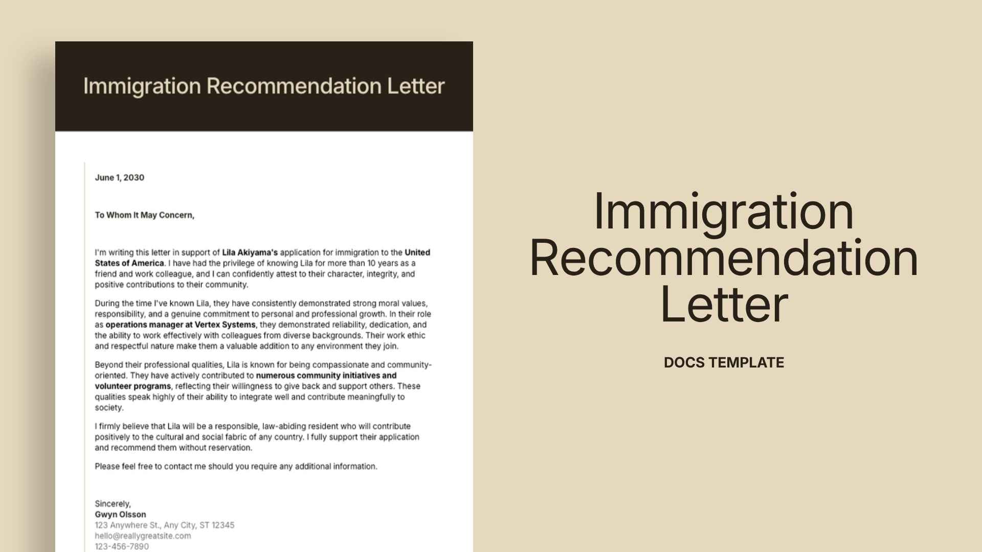 Immigration Recommendation Letter - slide 1