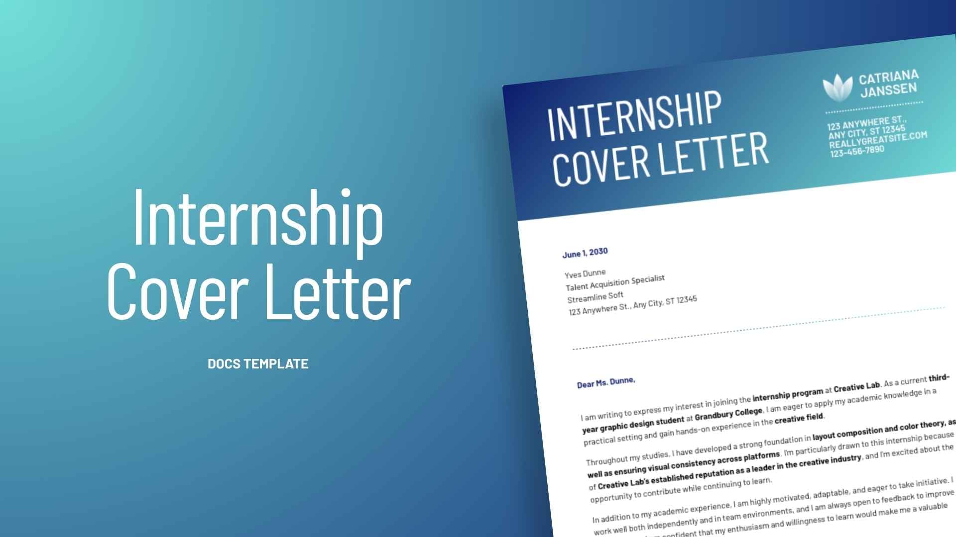Internship Cover Letter - slide 1