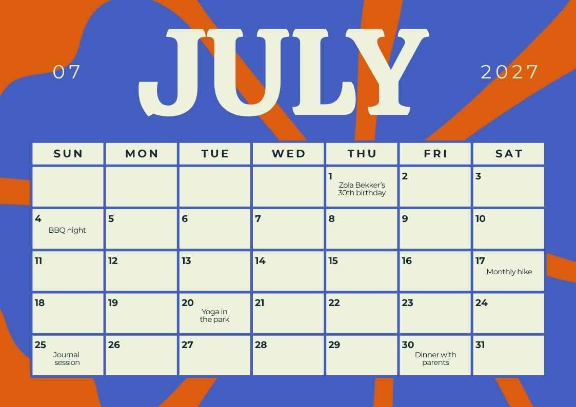 July 2027 Personal Calendar - slide 1