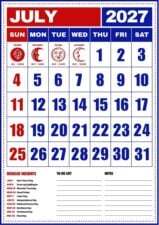 July 2027 Philippine Holiday Calendar