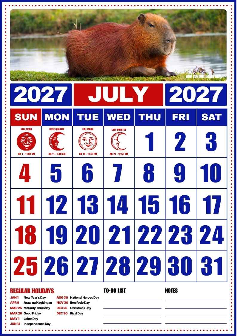 July 2027 Philippine Holiday Calendar - slide 2