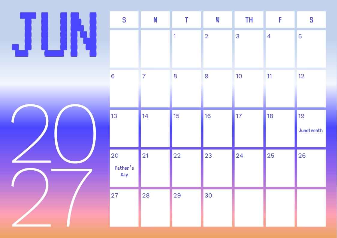 June 2027 Holiday Calendar - slide 1