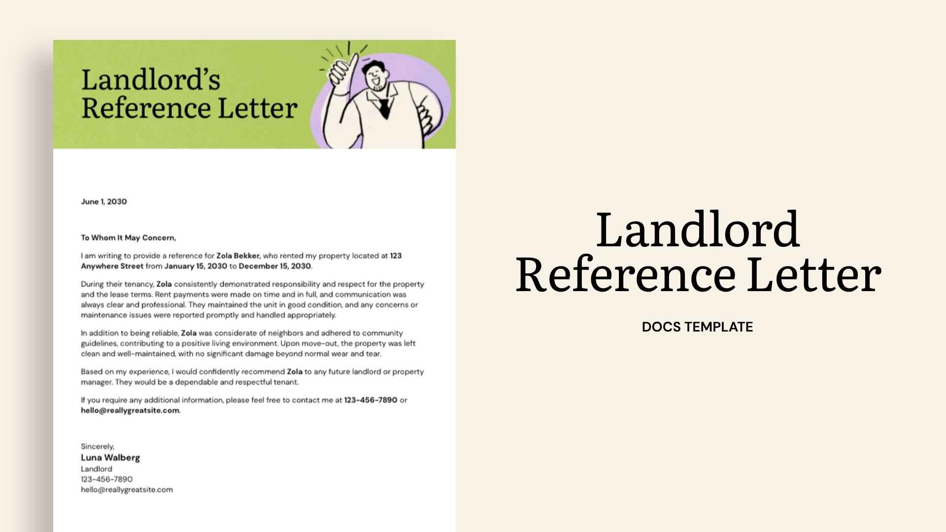 Landlord Reference Letter - slide 1