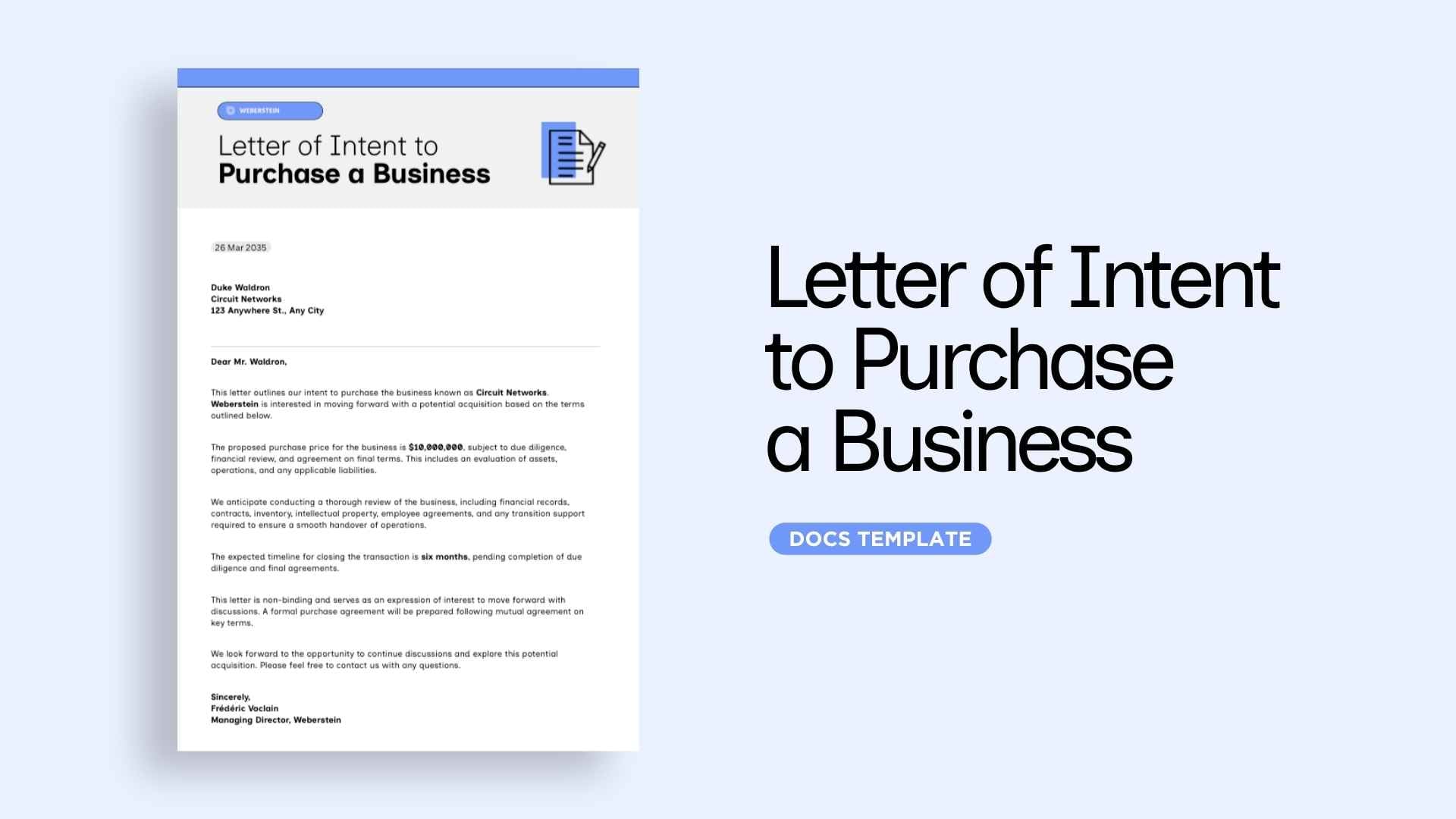 Letter of Intent to Purchase a Business - slide 1