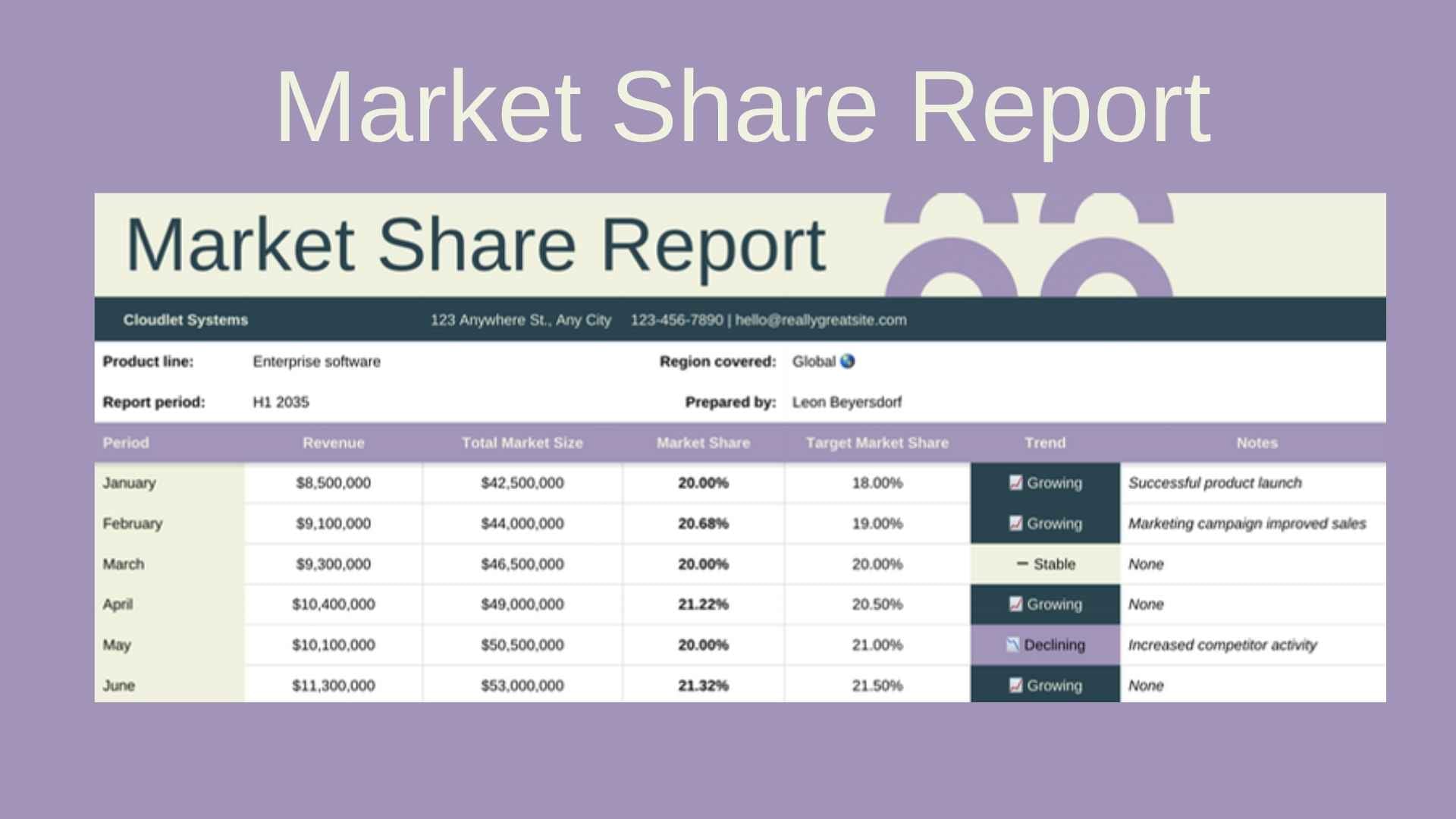 Market Share Report Sheet - slide 1