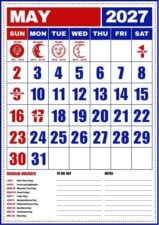 May 2027 Philippine Holiday Calendar