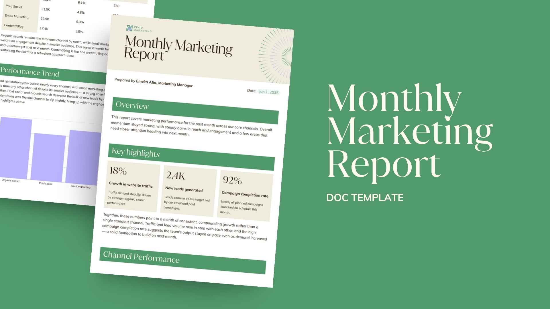 Monthly Marketing Report Doc - slide 1