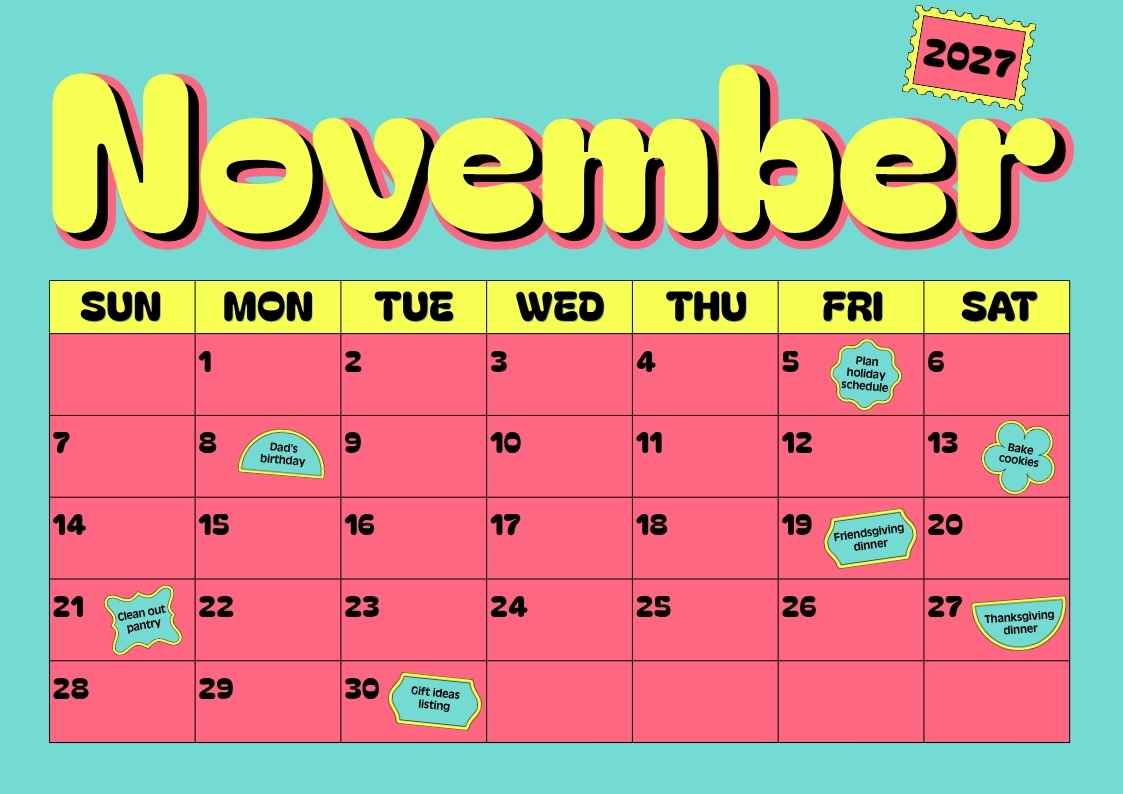 November 2027 Personal Calendar - slide 1