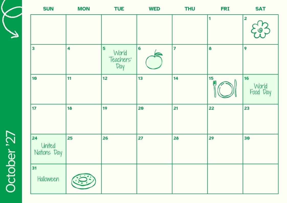 October 2027 Holiday Calendar - slide 1