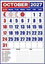 October 2027 Philippine Holiday Calendar