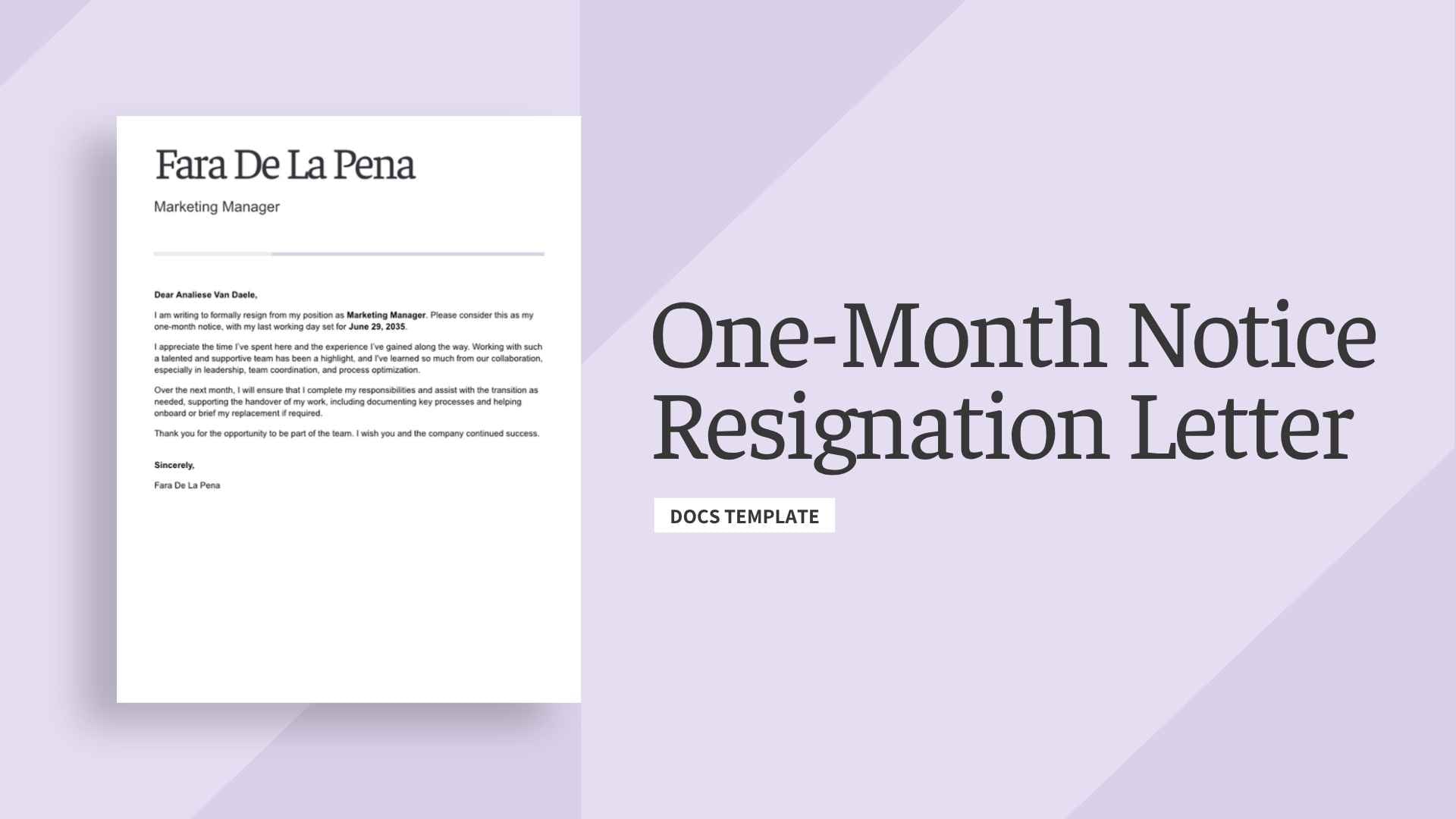 One-Month Notice Resignation Letter - slide 1