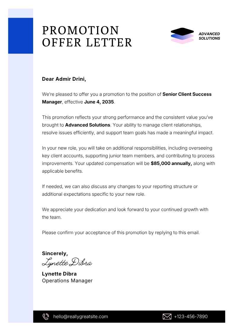 Promotion Offer Letter - slide 1