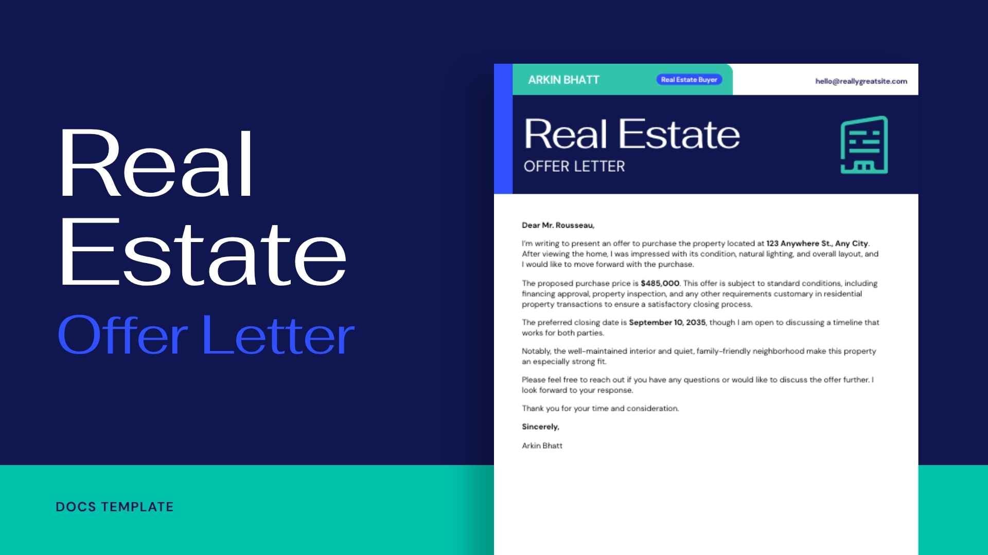 Real Estate Offer Letter - slide 1