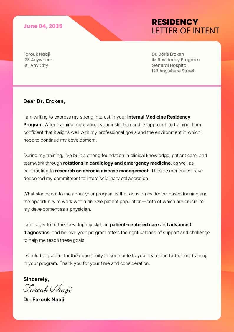 Residency Letter of Intent - slide 2
