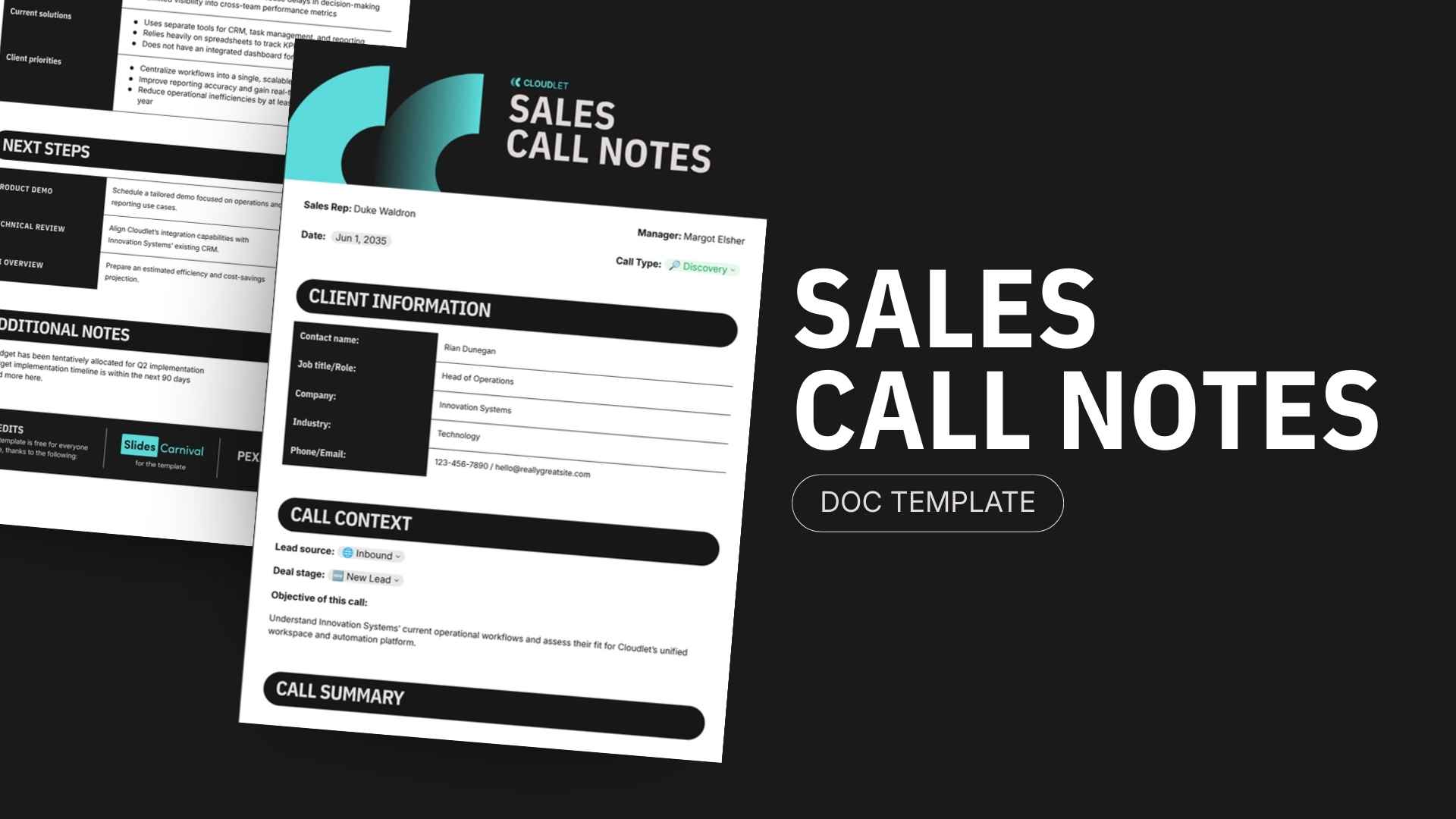 Sales Call Notes - slide 1