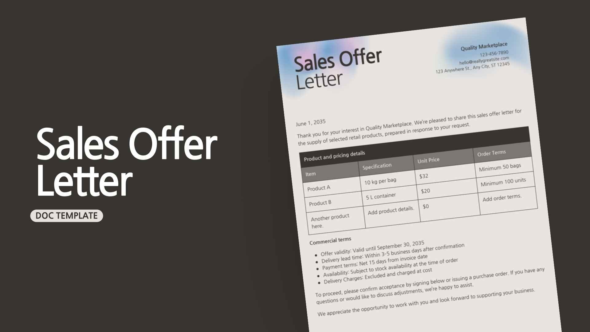 Sales Offer Letter - slide 1