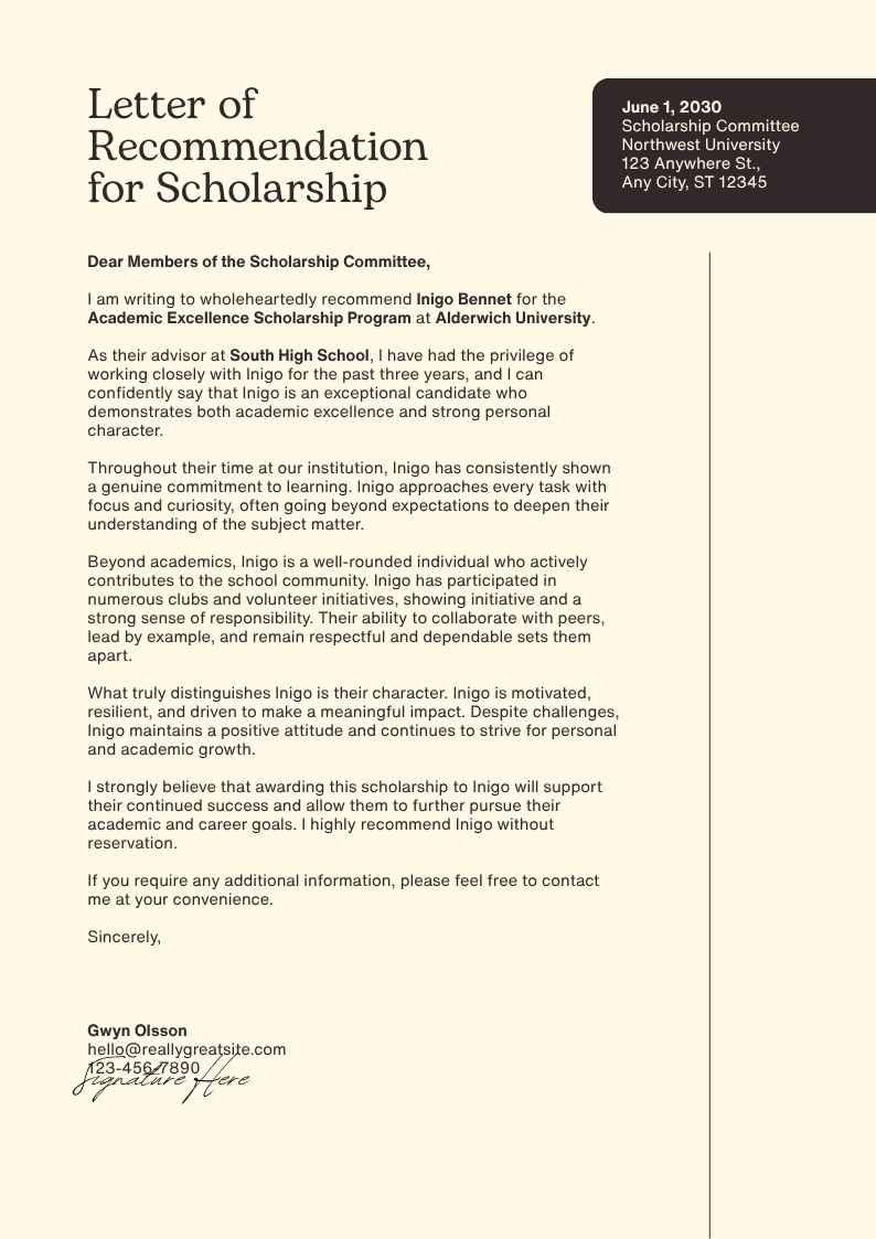 Scholarship Recommendation Letter - slide 1