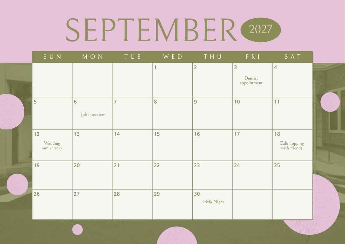 September 2027 Personal Calendar - slide 1