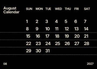 Simple August 2027 Calendar