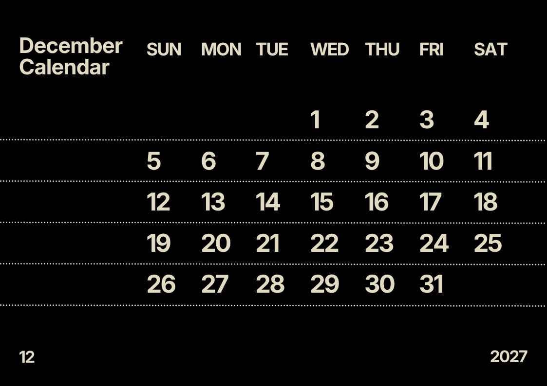 Simple December 2027 Calendar - slide 1