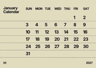 Simple January 2027 Calendar
